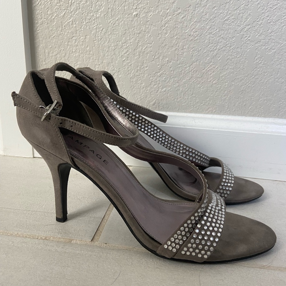 Rampage grey suede with rhinestone heels